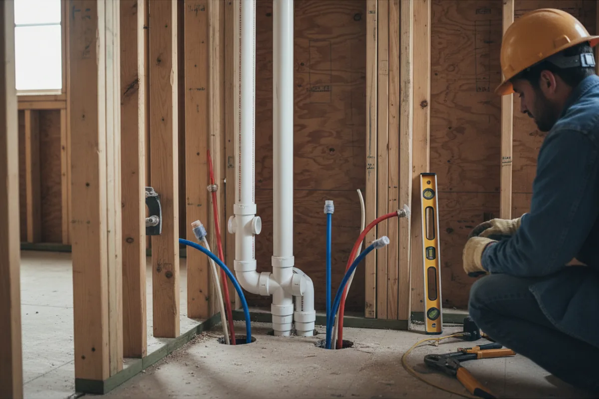 Drain and supply rough-in during Sump Pump Repair in Coldiron